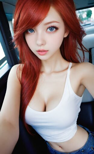 AI girl with red hair wallpaper