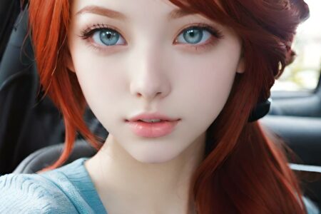 AI girl with red hair wallpaper